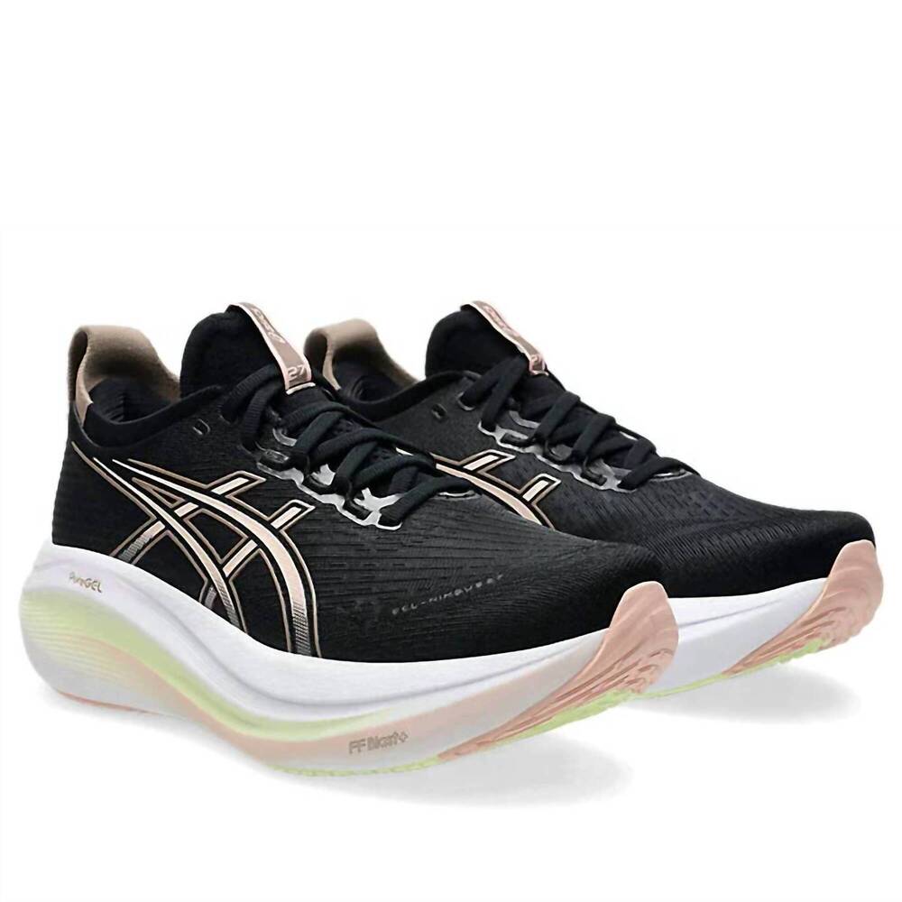 NEW ASICS women's gel-nimbus 27 running shoes in black/breeze